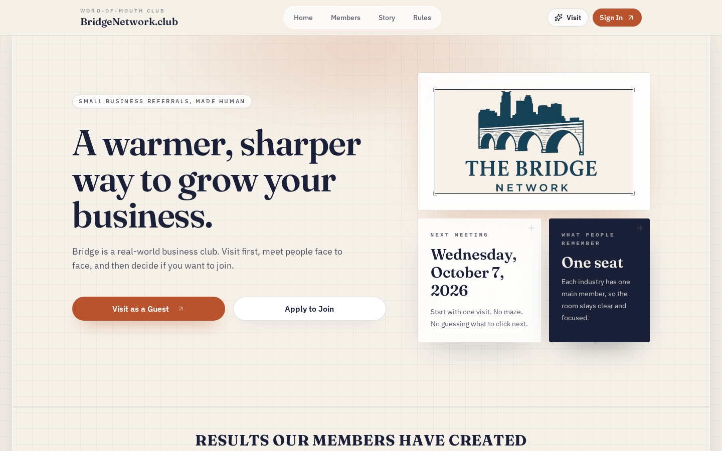 Bridge Network Club interface